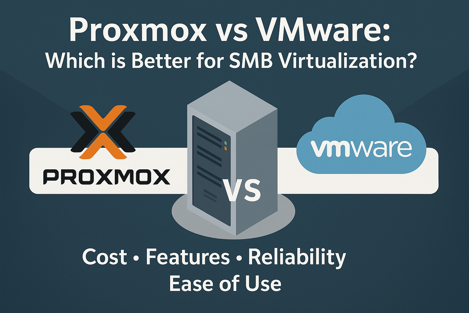 Infographic: Proxmox vs VMware comparison for SMB virtualization (cost, features, reliability)
