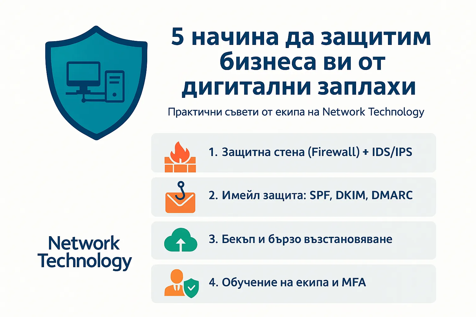 Инфографика: Дигитална сигурност за бизнес &ndash; защитна стена, имейл защита, бекъп и мониторинг