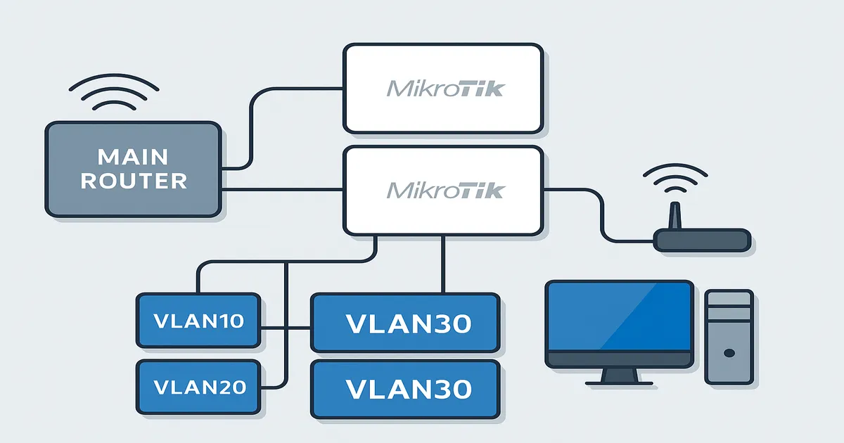 VLAN сегментация на мрежата в MikroTik зад основен рутер