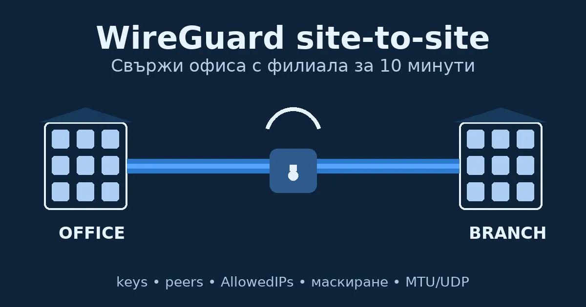 WireGuard site-to-site – диаграма офис ↔ филиал през интернет (MikroTik RouterOS)